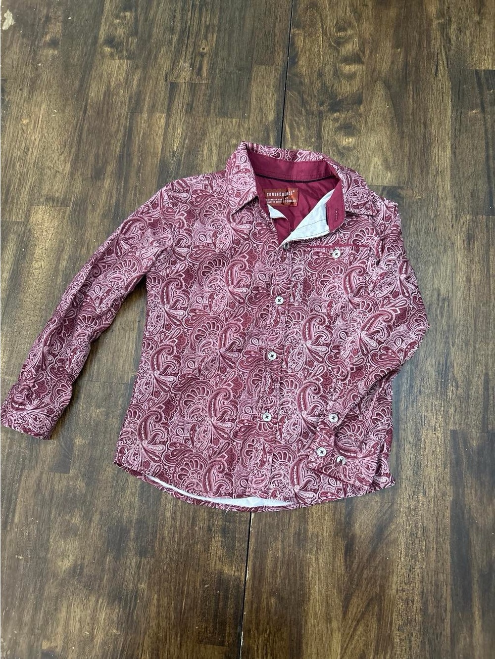 Kids' Paisley Button-Down Shirt in Burgundy by Consequence